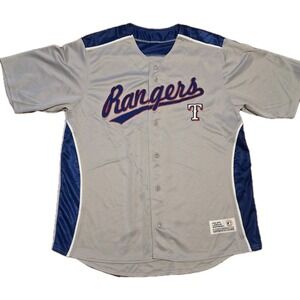 Dynasty Texas Rangers MLB Baseball Jersey Mens XL Gray Blue Button Front Shirt